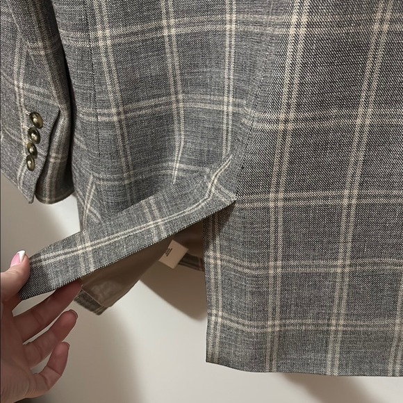 Express Women's Gray Blazer Windowpane‎ Plaid Collared Linen Blend - Picture 4 of 8